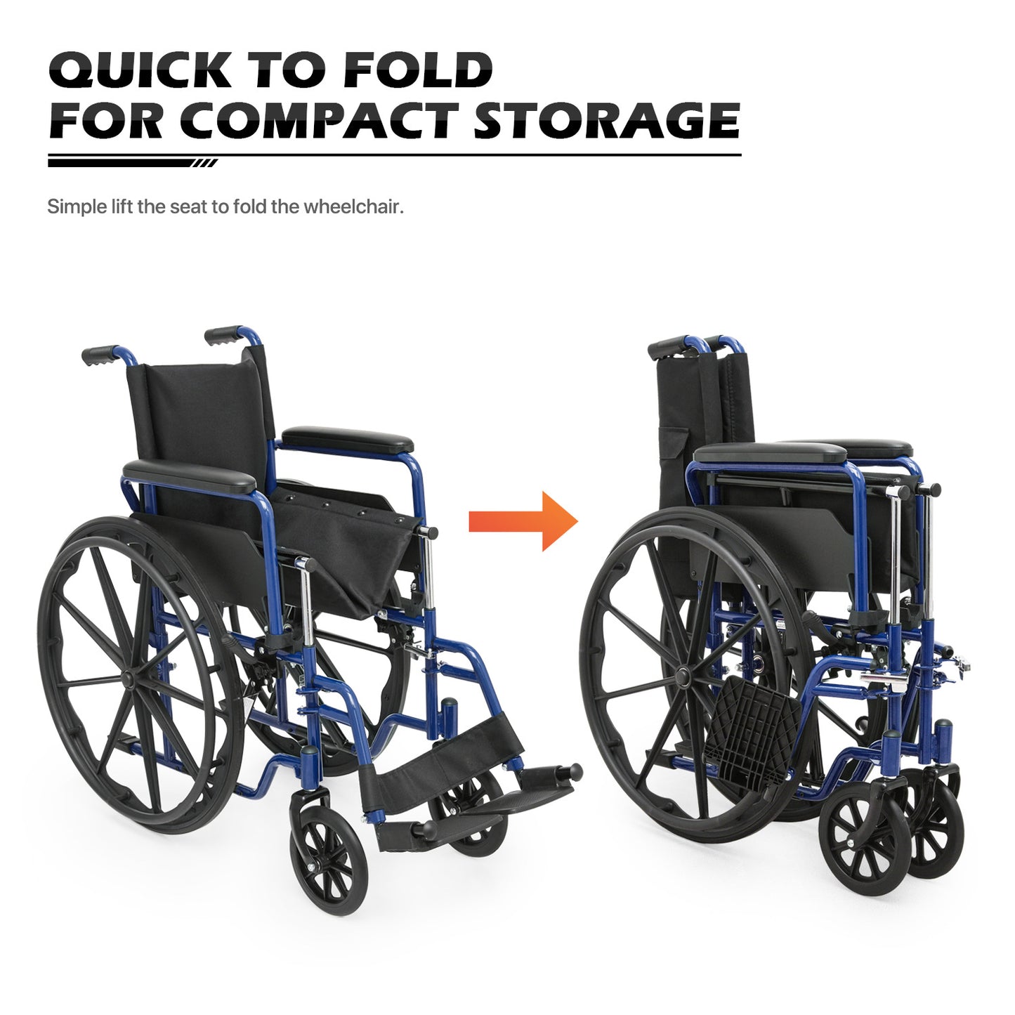 Manual Wheelchair - Blue, FDA Approved - 18"x16" Seat