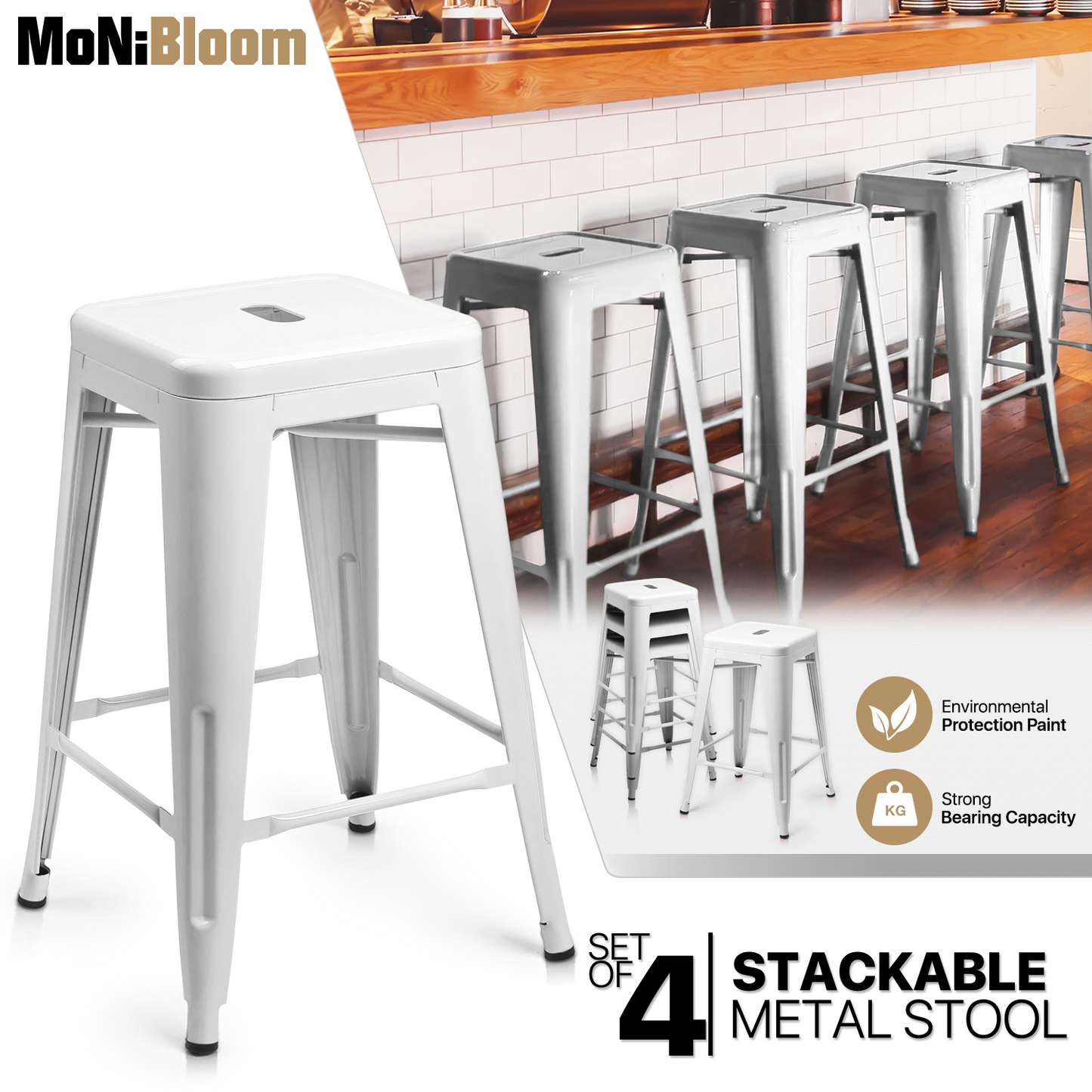 4 Pcs 24.5" Stackable Bar Stool