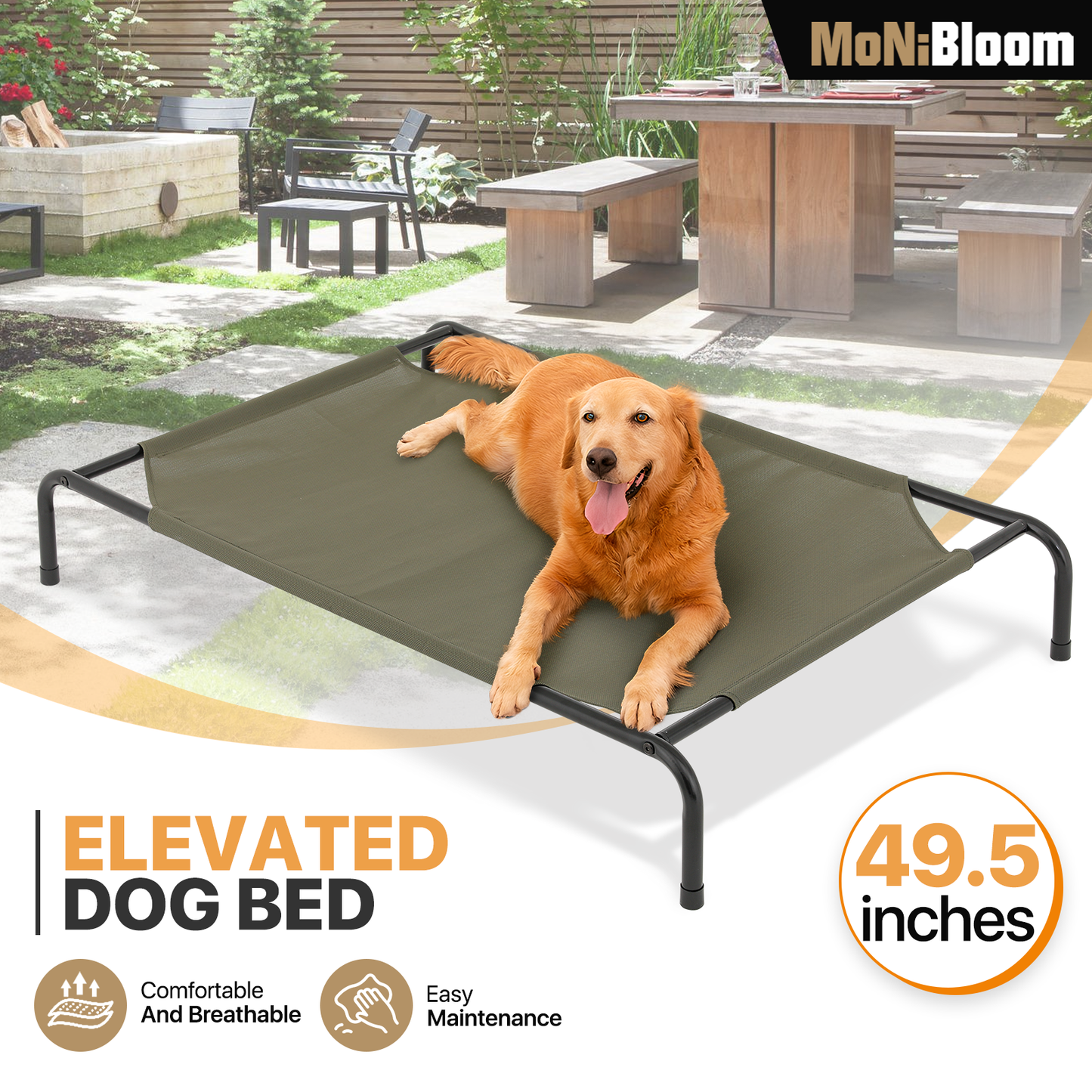 Elevated Dog Bed - Non-Slip Cooling Pet Bed - 49.5'' Length