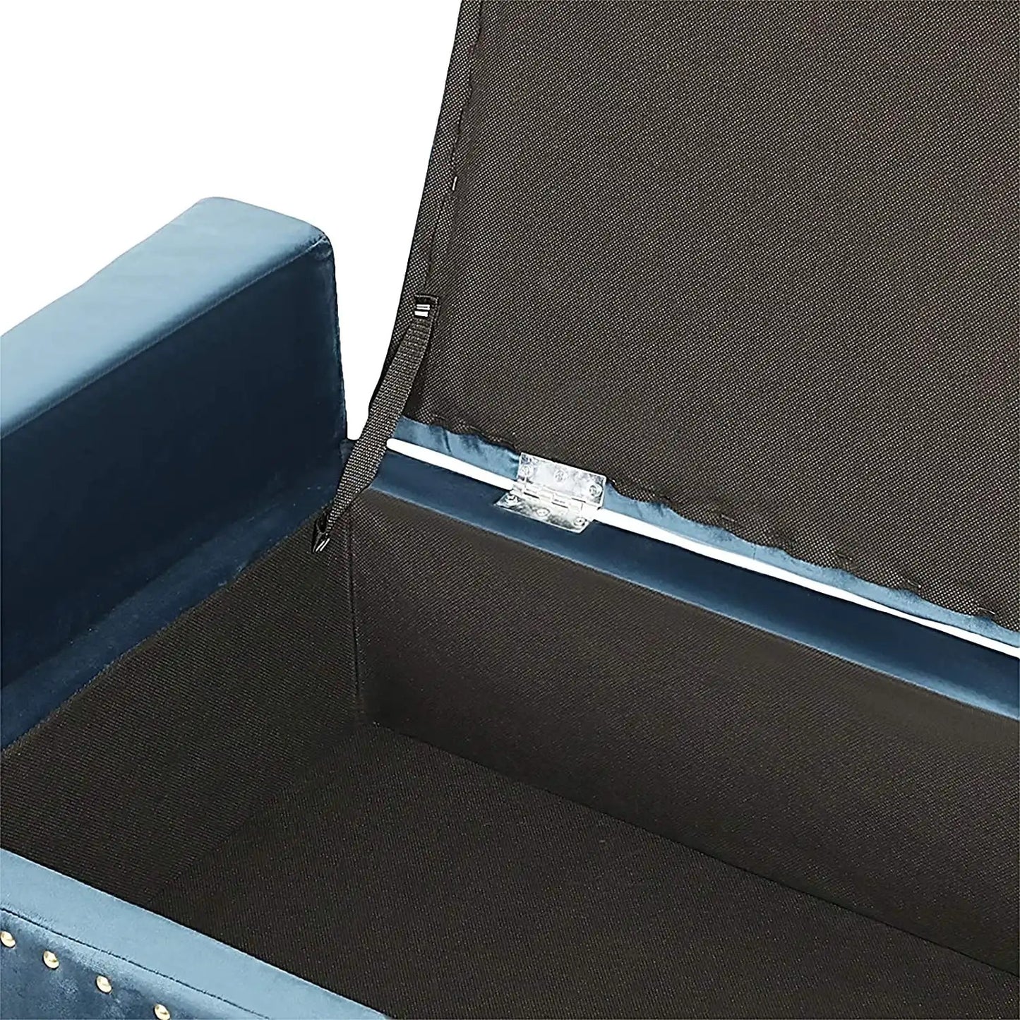 Blue Storage Ottoman Bench Microfiber Upholstered Seat Rectangle Footrest Stool