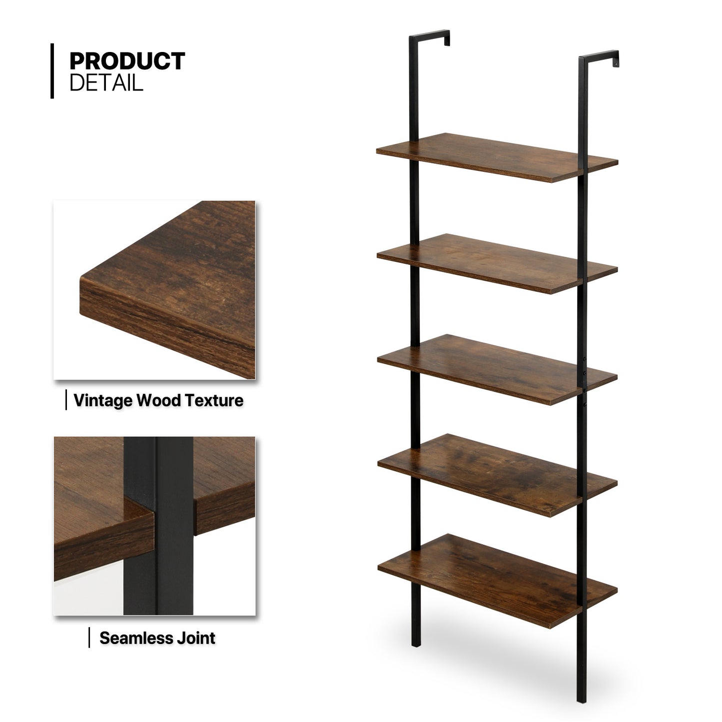Wall Mounted Bookshelf 24"x12"x72.5" - 5 Tier