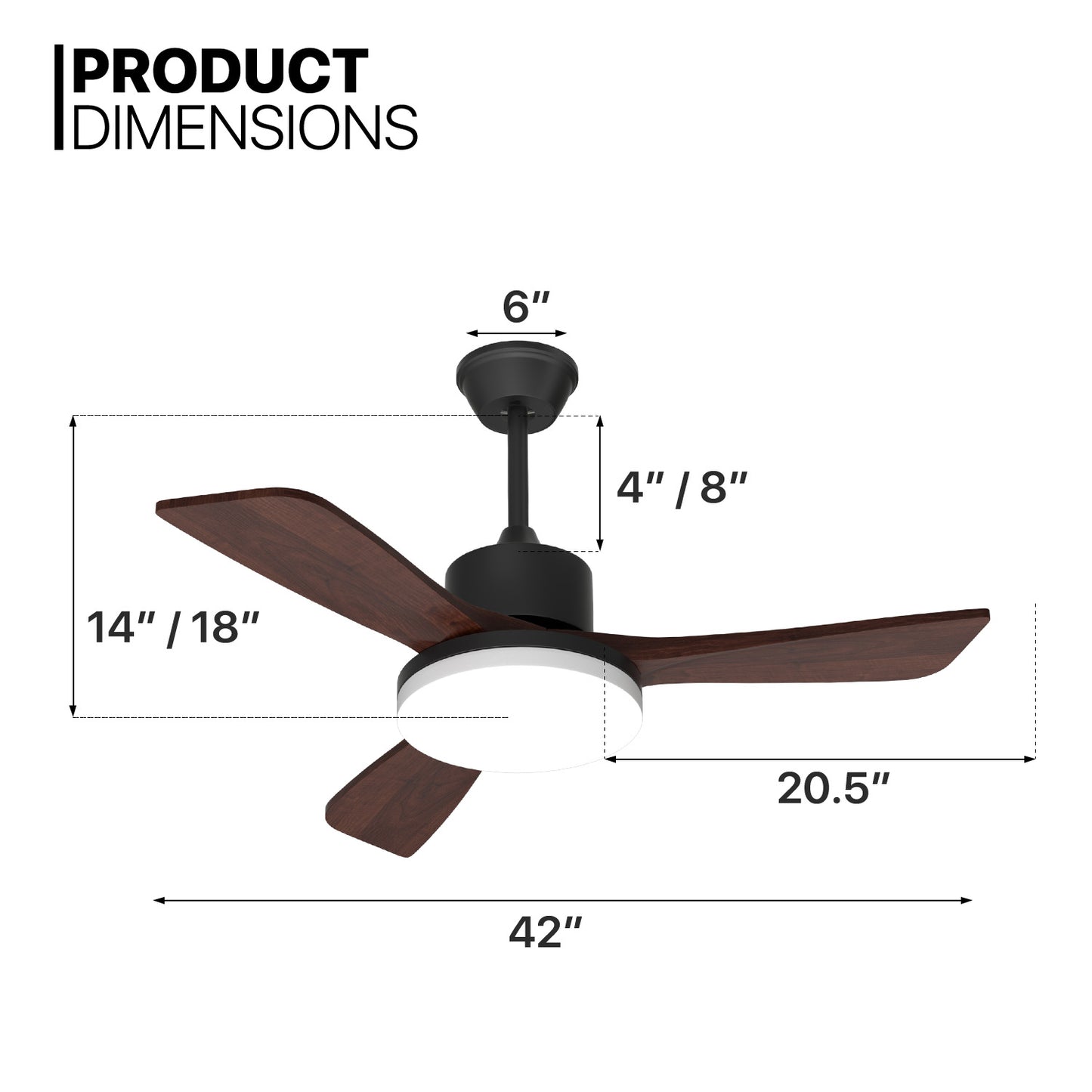 42" Reversible Lighting Ceiling Fan - 3 Blades