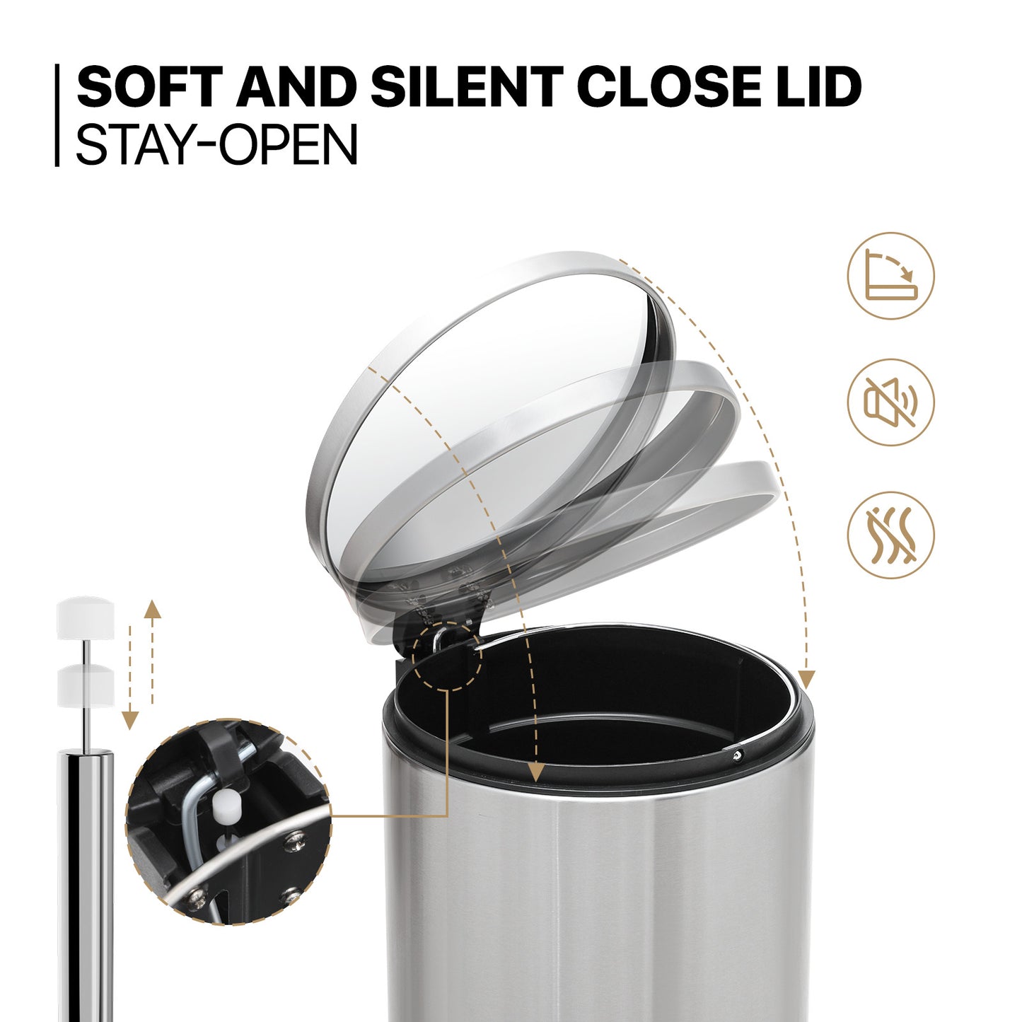 5L Step On Trash Bin - Stainless Steel