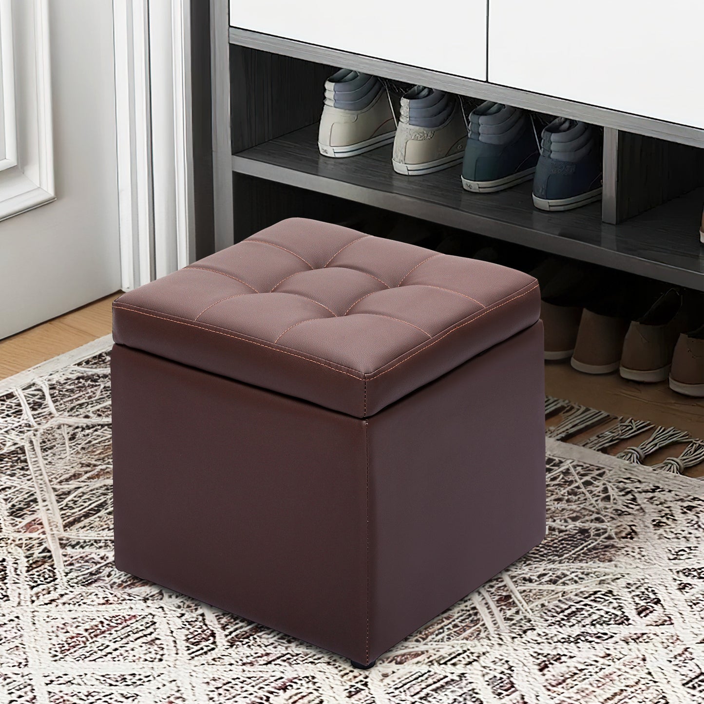 Living Home Decor Classic Cube Unfold Storage Ottoman Benches Faux Leather