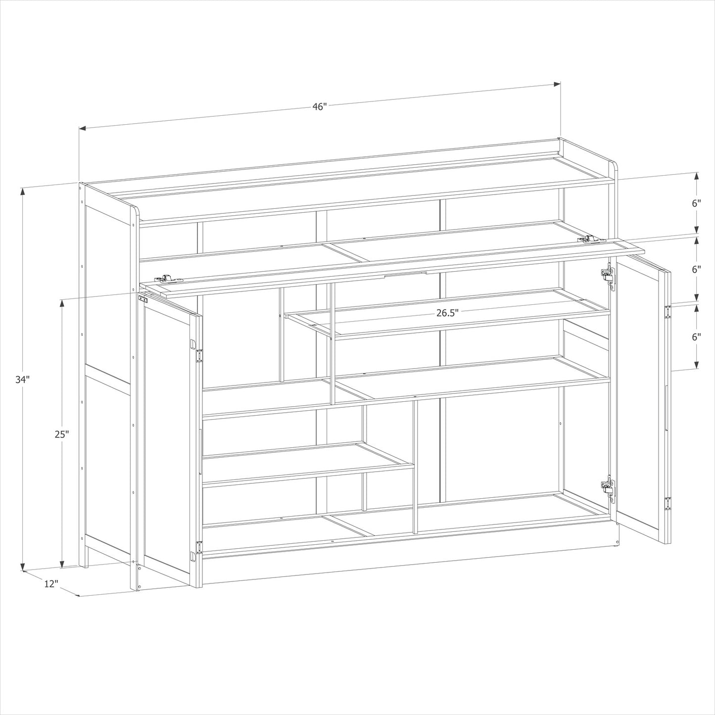 Folding Door Entryway Shoe Cabinet - with Boot Compartment - Brown