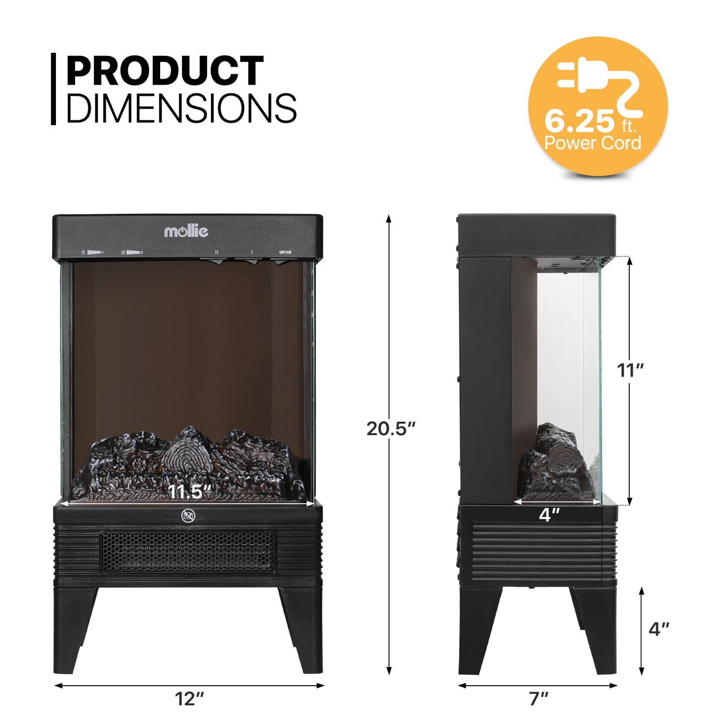 Freestanding Electric Fireplace - 1500W Space Heater - Adjustable Flame Brightness