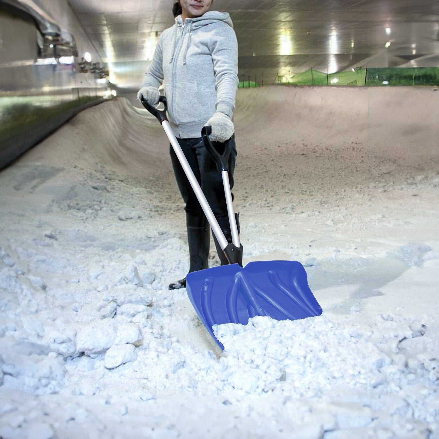 Snow Shovel - 4.4 FT Height - w/Spring Assisted Handle - Blue
