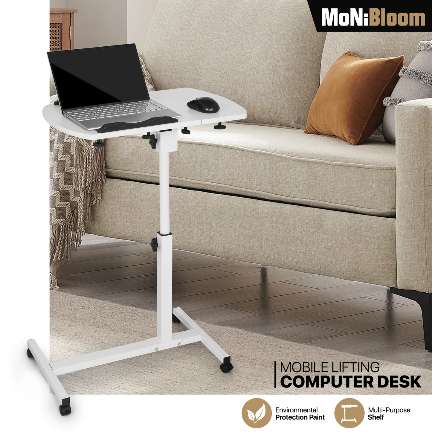 Rolling Lifting Computer Desk 16"x23.5"x35.5" - Adjustable Tilt