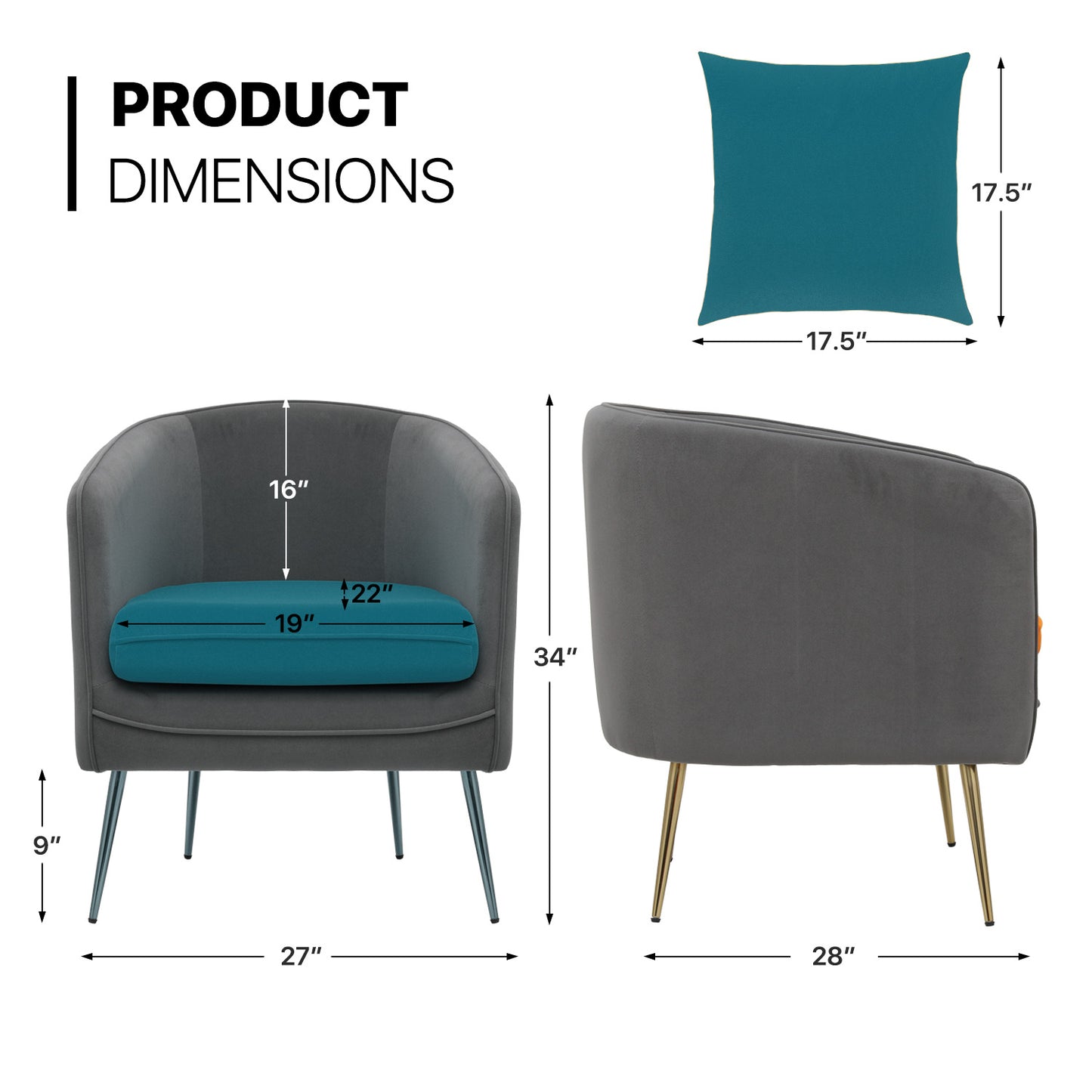 Suede Accent Chair - w/Detachable Cushion - Club Single Sofa - 34" Width