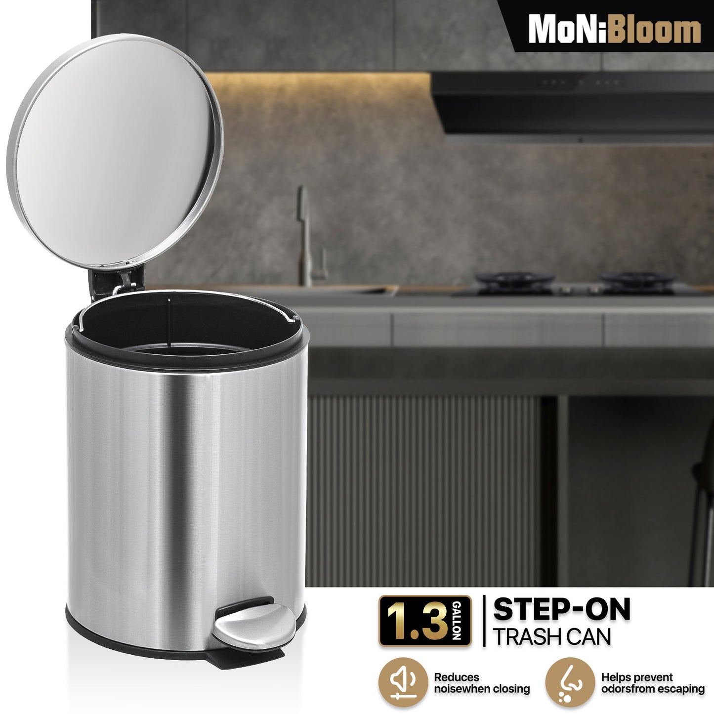 5L Step On Trash Bin - Stainless Steel