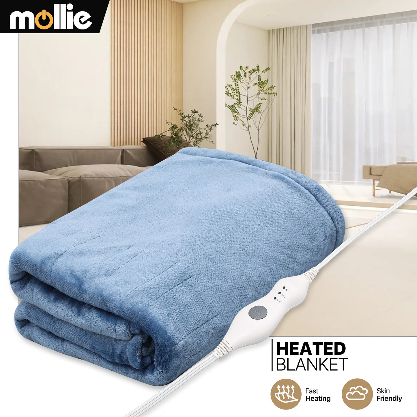 Heated Electric Blanket Throw - 60"x45" Cozy Flannel - 4 Hour Timer 3 Heating Levels
