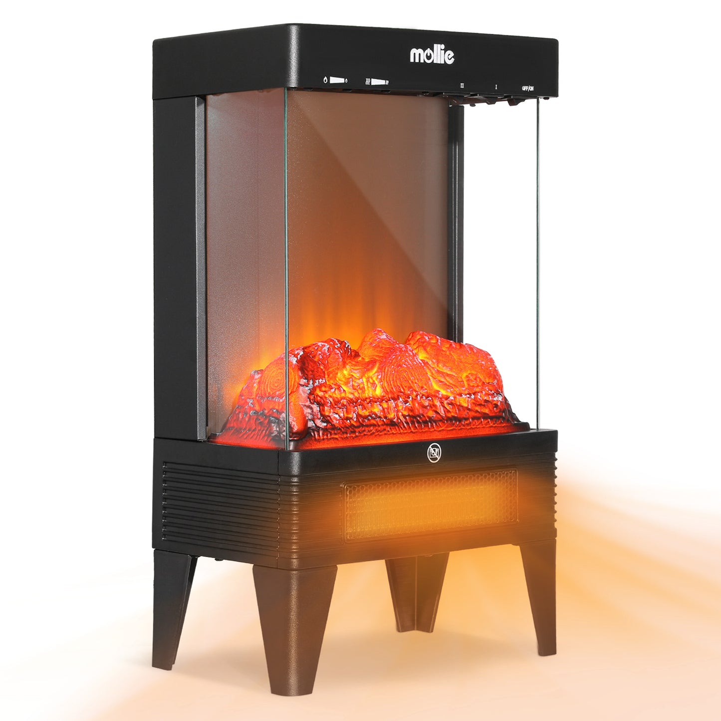 Freestanding Electric Fireplace - 1500W Space Heater - Adjustable Flame Brightness