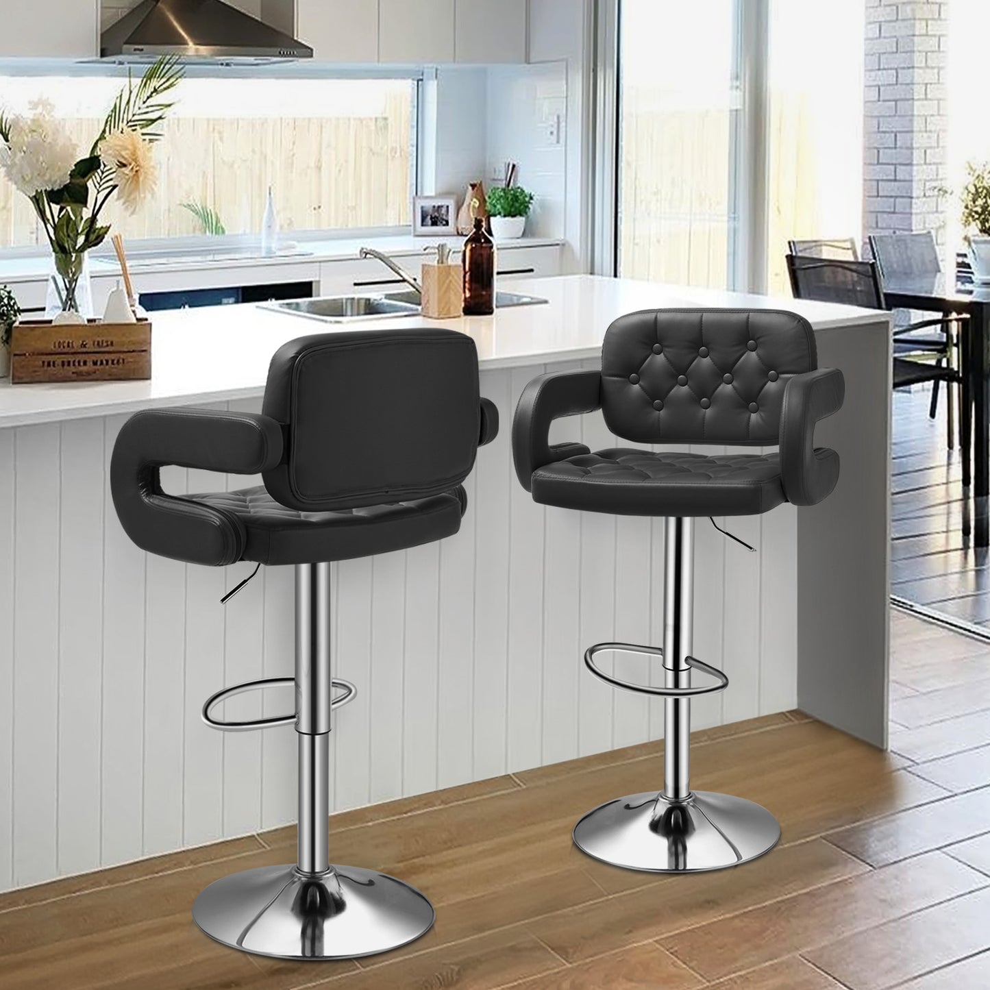 Diamond Pattern Bar Stool w/Handrest 2 Pcs