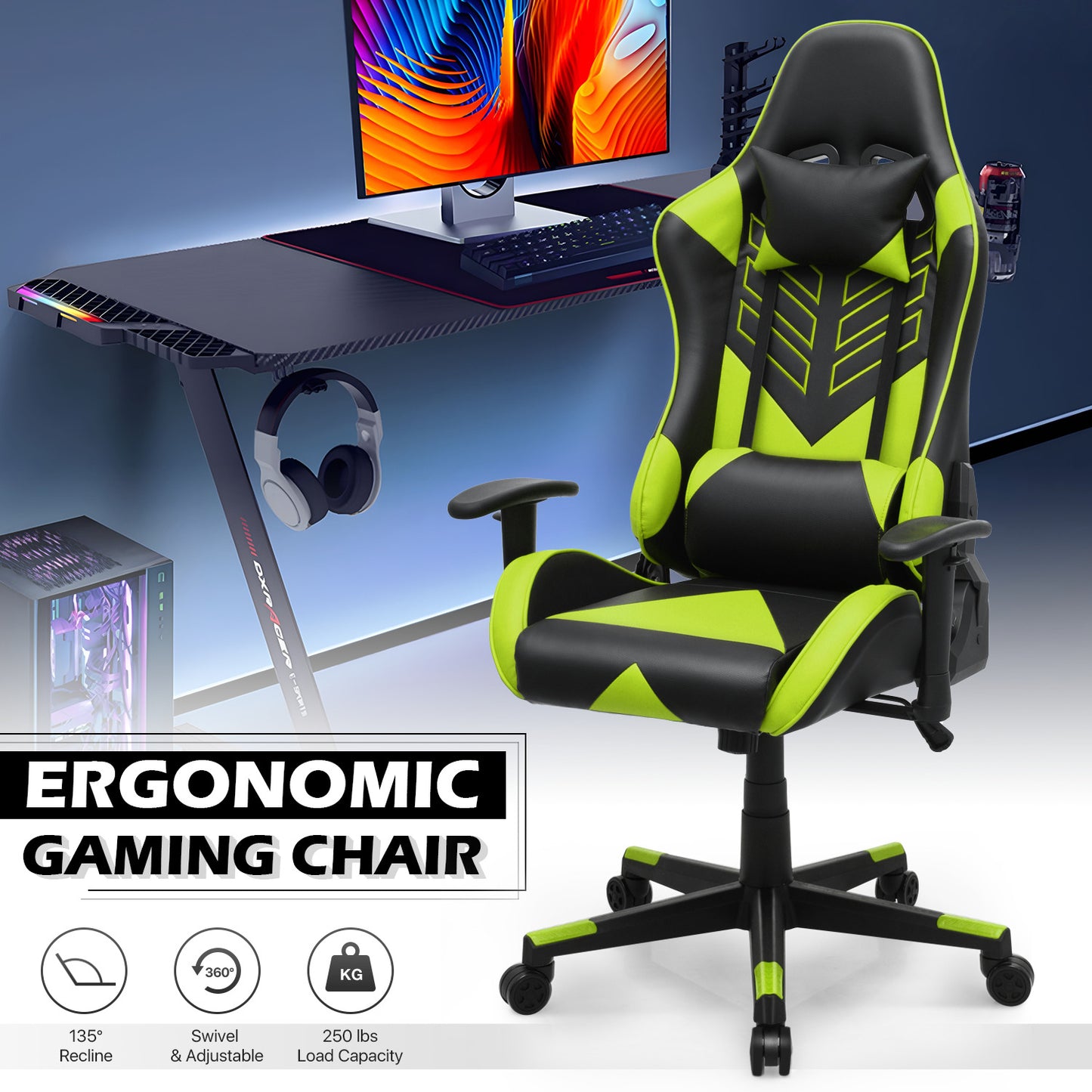 Gaming Chair w/Lumbar Support & Headrest #004