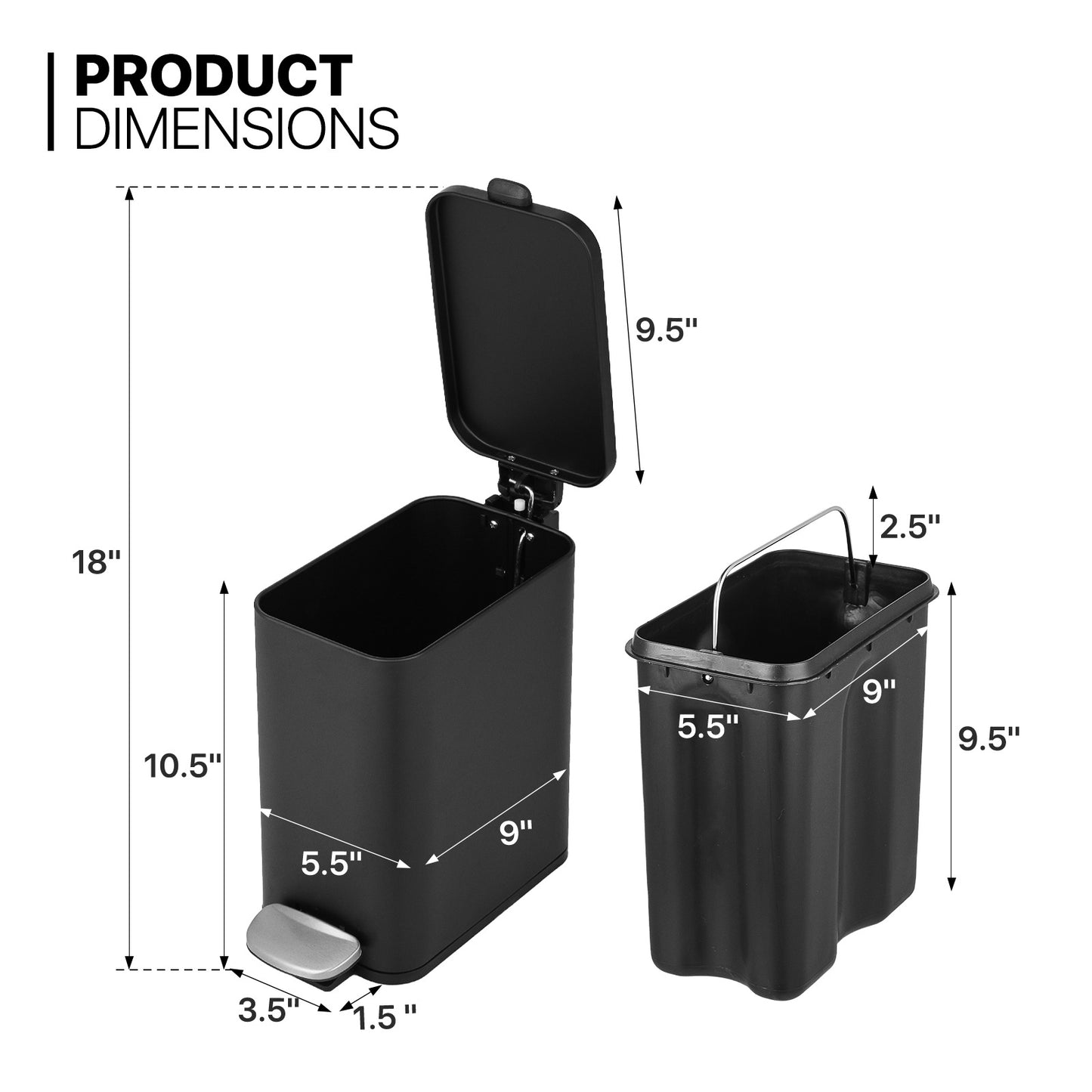 5L Slim Step On Trash Bin