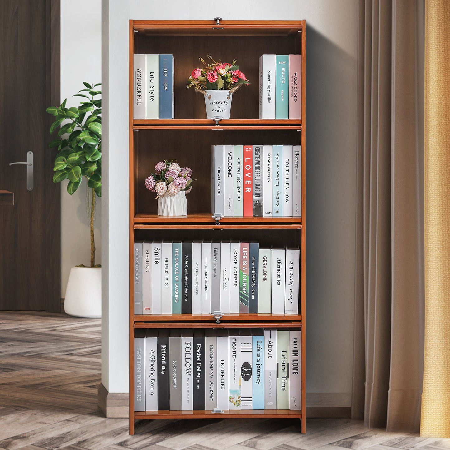 Slide Up Door Multi-Functional Storage Cabinet - 4 Tier - Brown