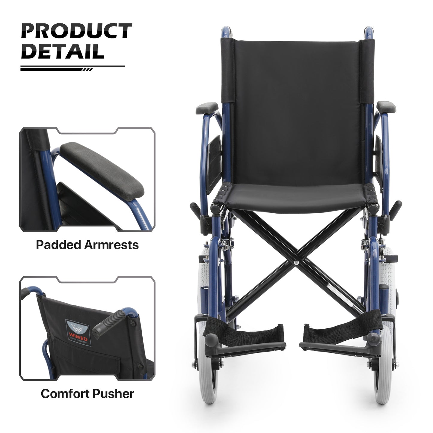 Transport Wheelchair - PU Solid Tyre - Blue