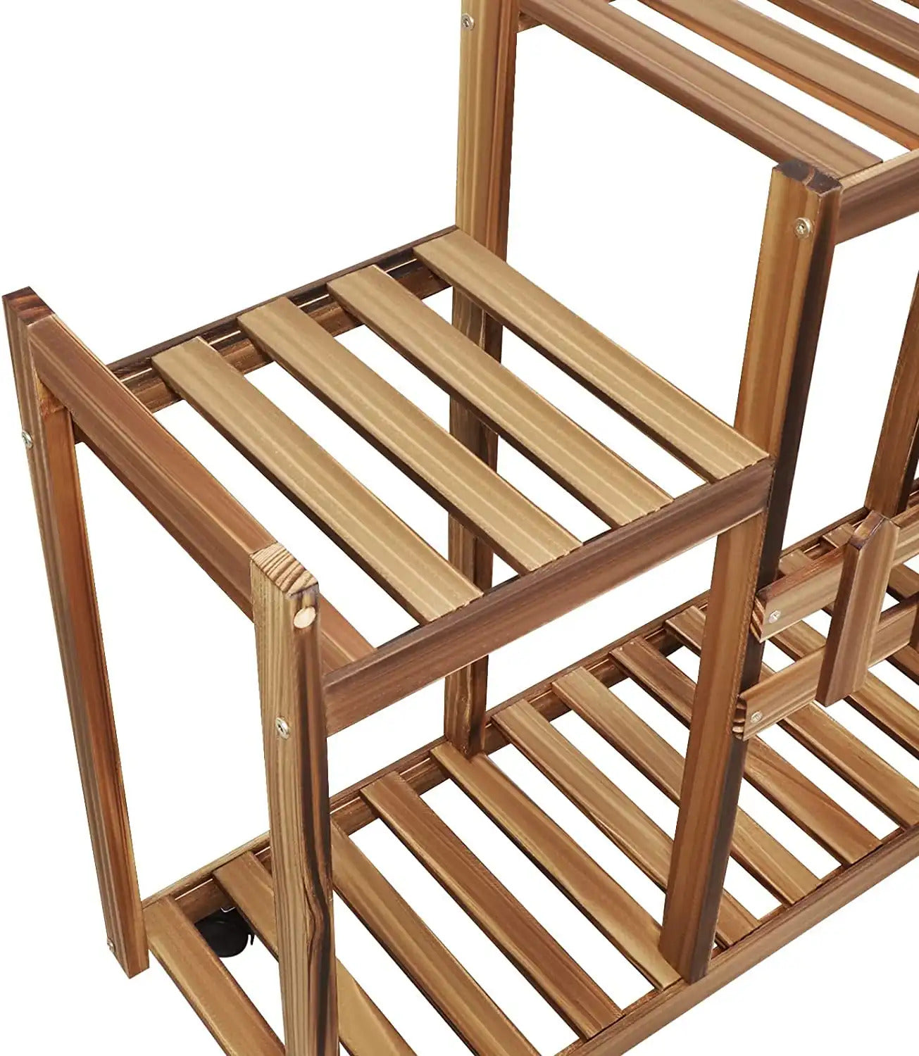 Rolling Multi Tier Wooden Plant Stand - Brown