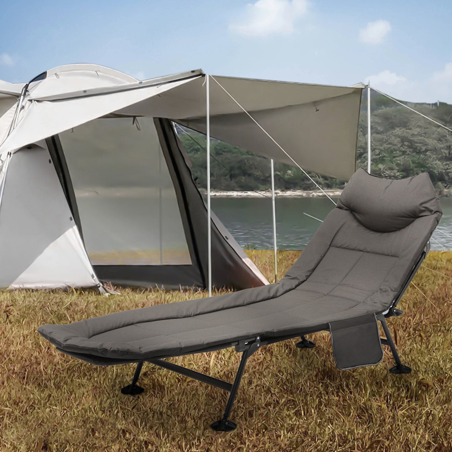 Folding Camping Cot 80"x26"x15" - Padded Hiking Bed