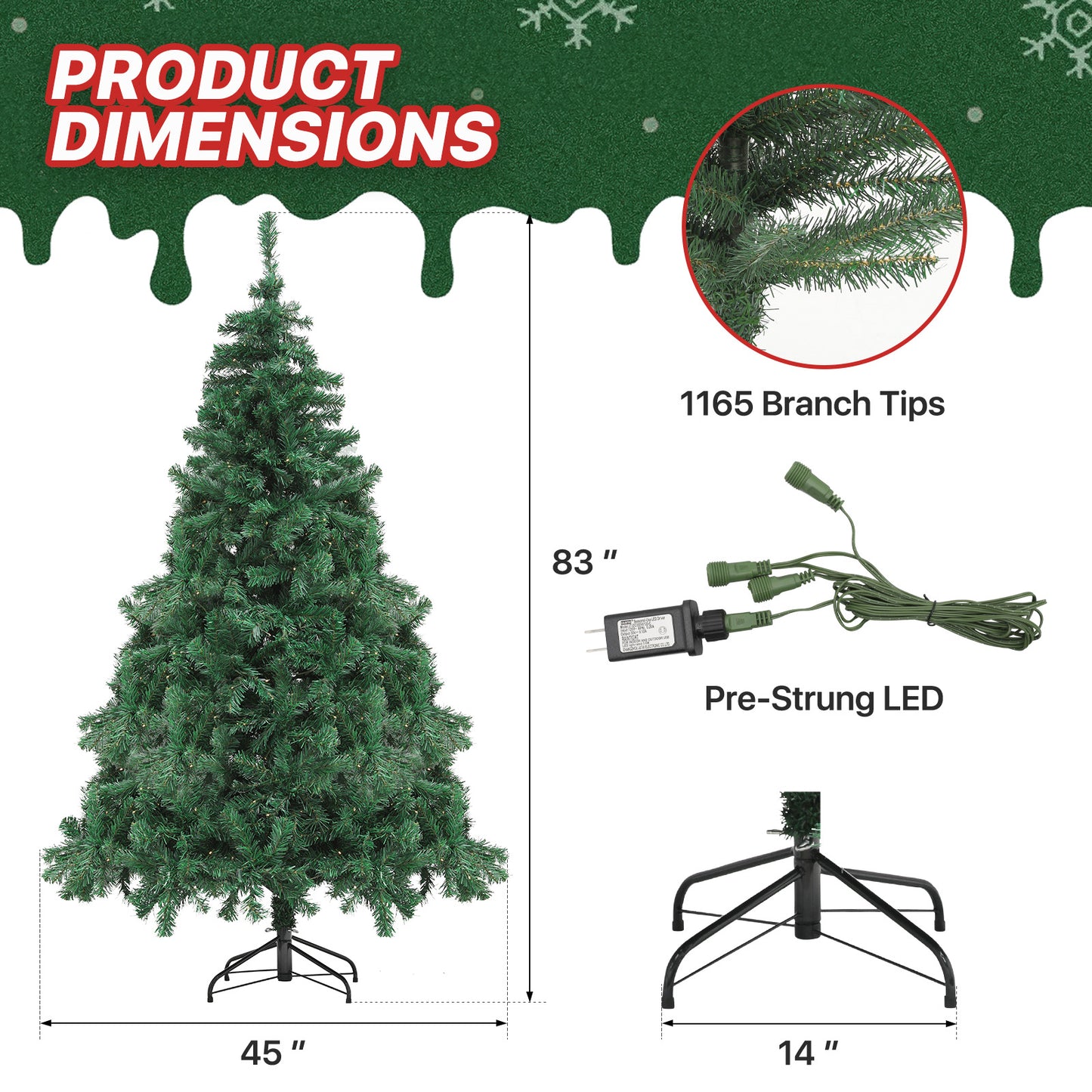 Pre-Lit Artificial Christmas Tree - 4 Size