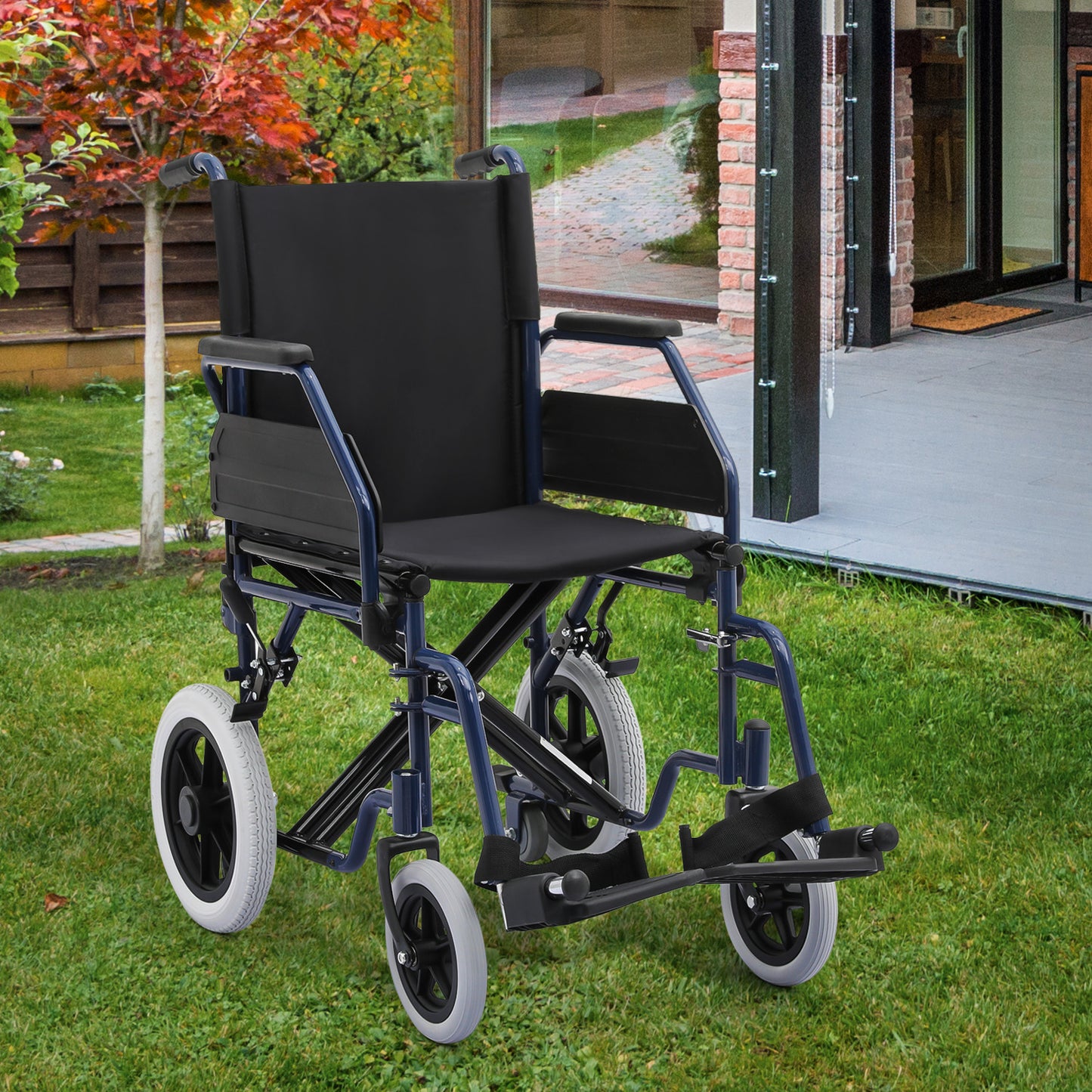Transport Wheelchair - PU Solid Tyre - Blue