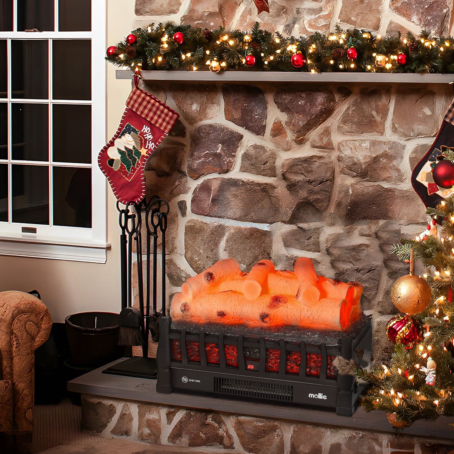 Electric Fireplace - 1500W Space Heater - Logs and Inserts - 5 Level Flame Brightness - with Remote