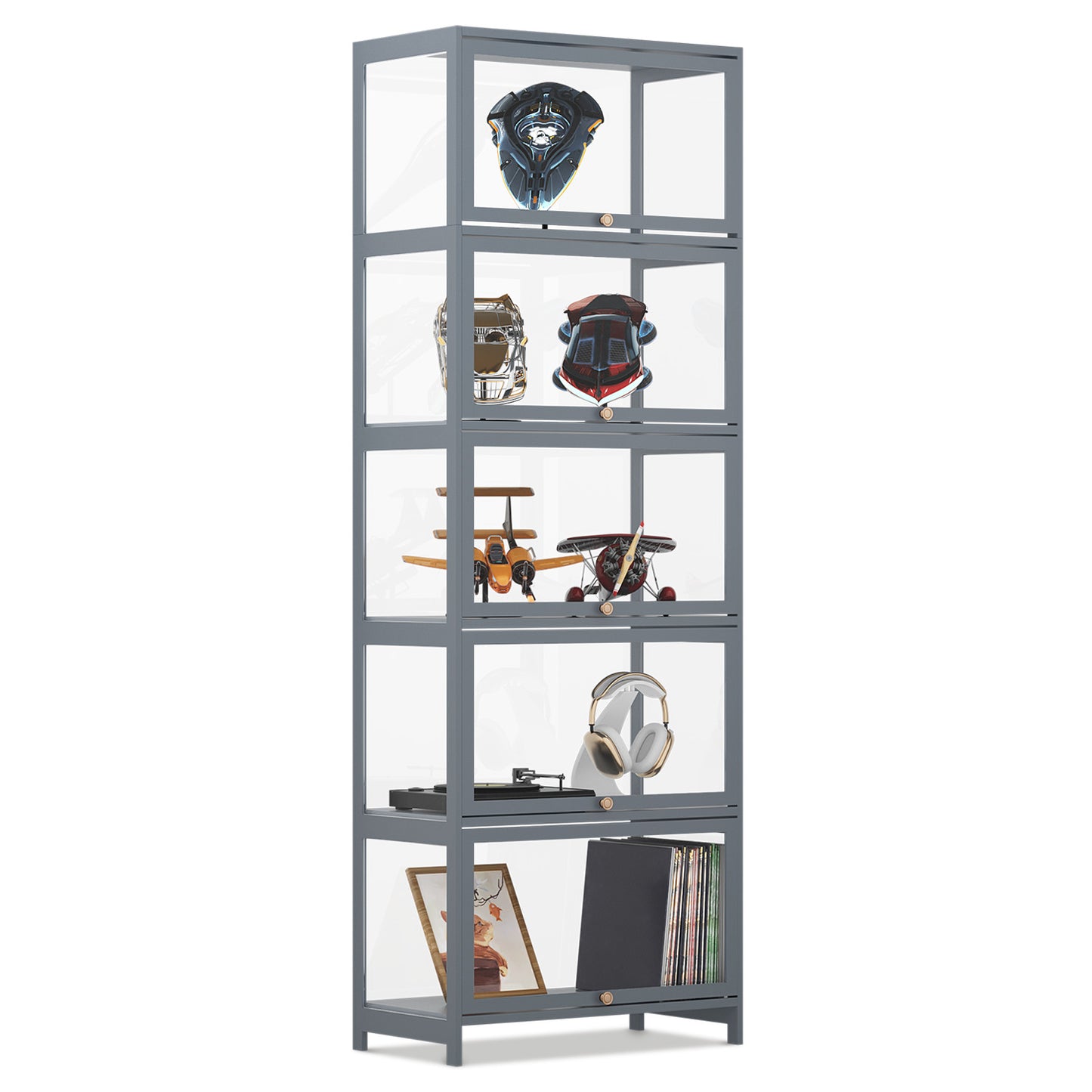 23" Filp Up Acrylic Door Showcase - 67.5''Height - 5 Tiers - Grey