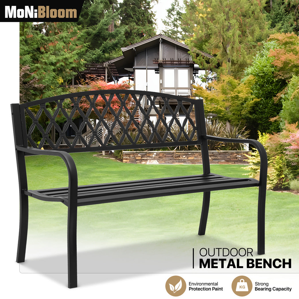 50" Iron Patio Garden Bench - Grid Pattern