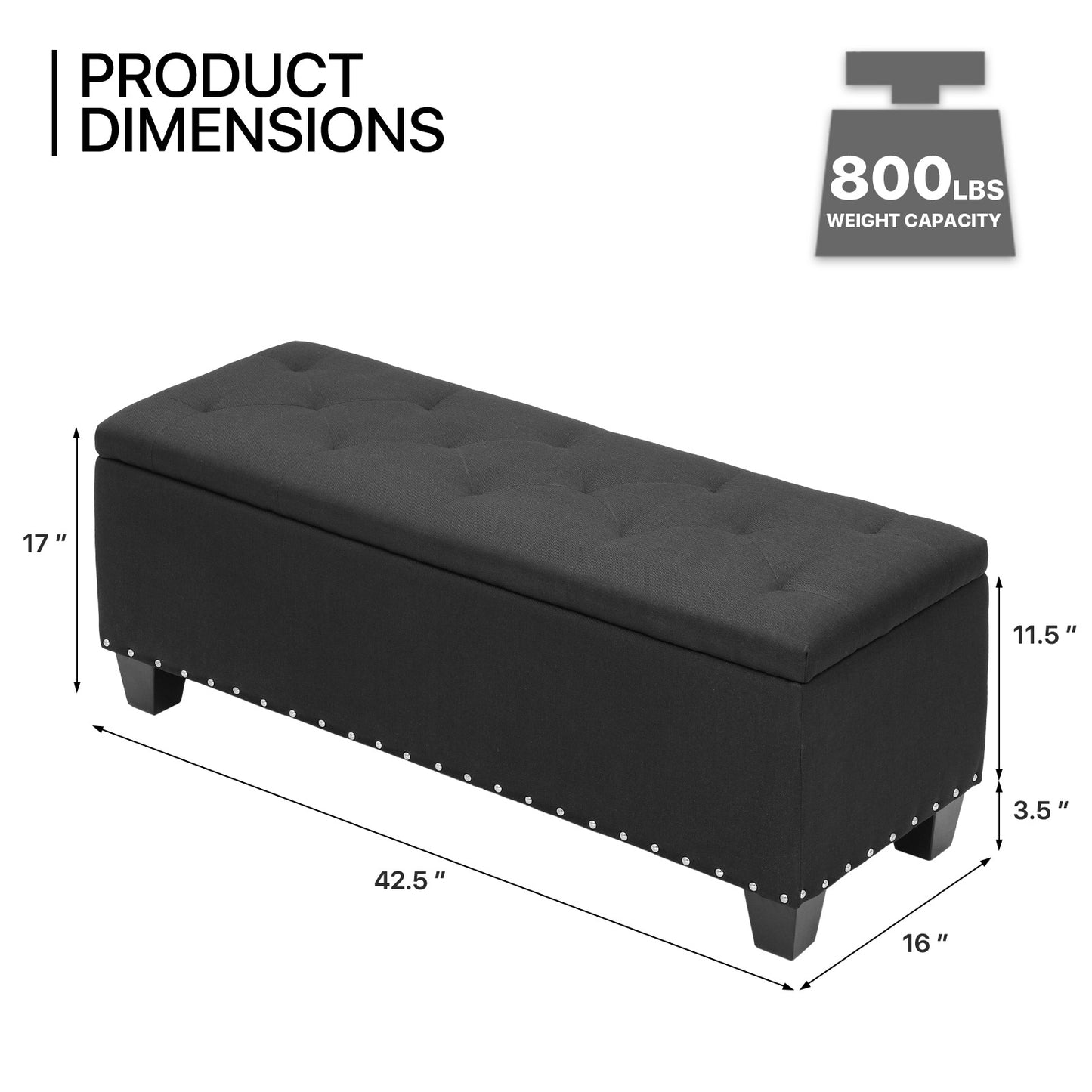 42" Storage Bench Lift Top Tufted Poufs Ottoman Upholstered Footrest Stool