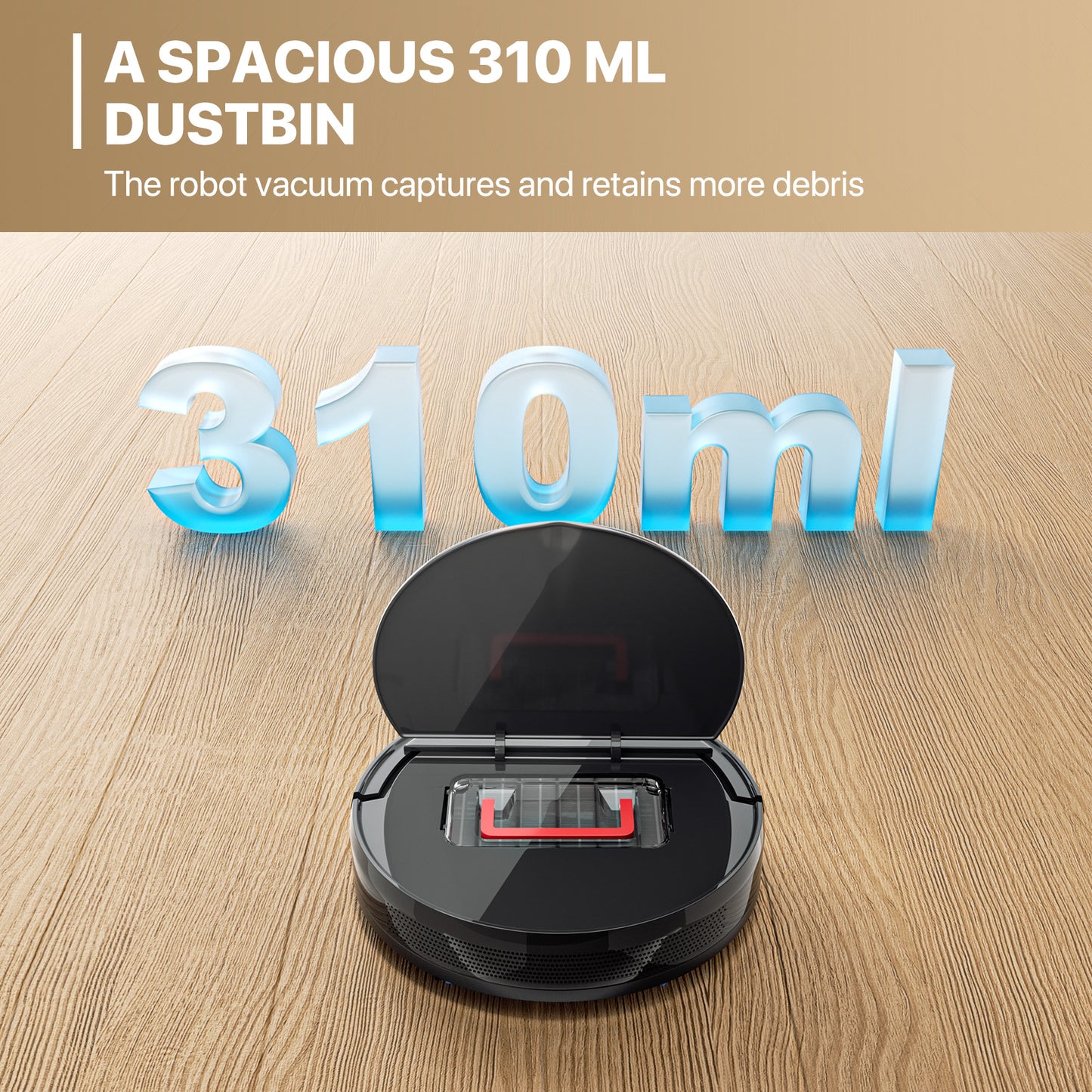 Robot Vacuum - 310ml Dustbin - w/Dry Mop+Remote Control - Black