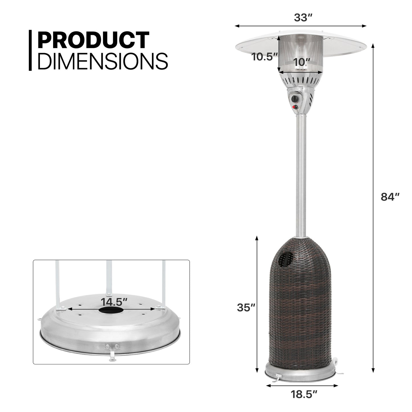 41,000 BTU Propane Patio Heater - 84 Inch Height - w/Wheels