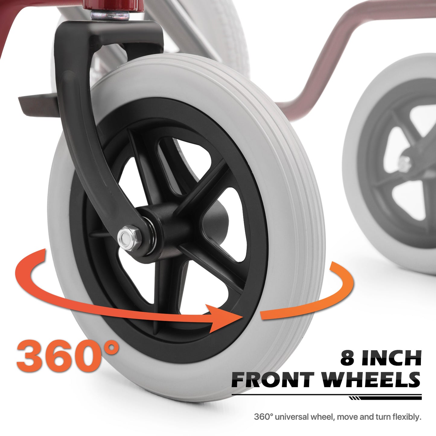 Transport Wheelchair - PU Solid Tyre - Red