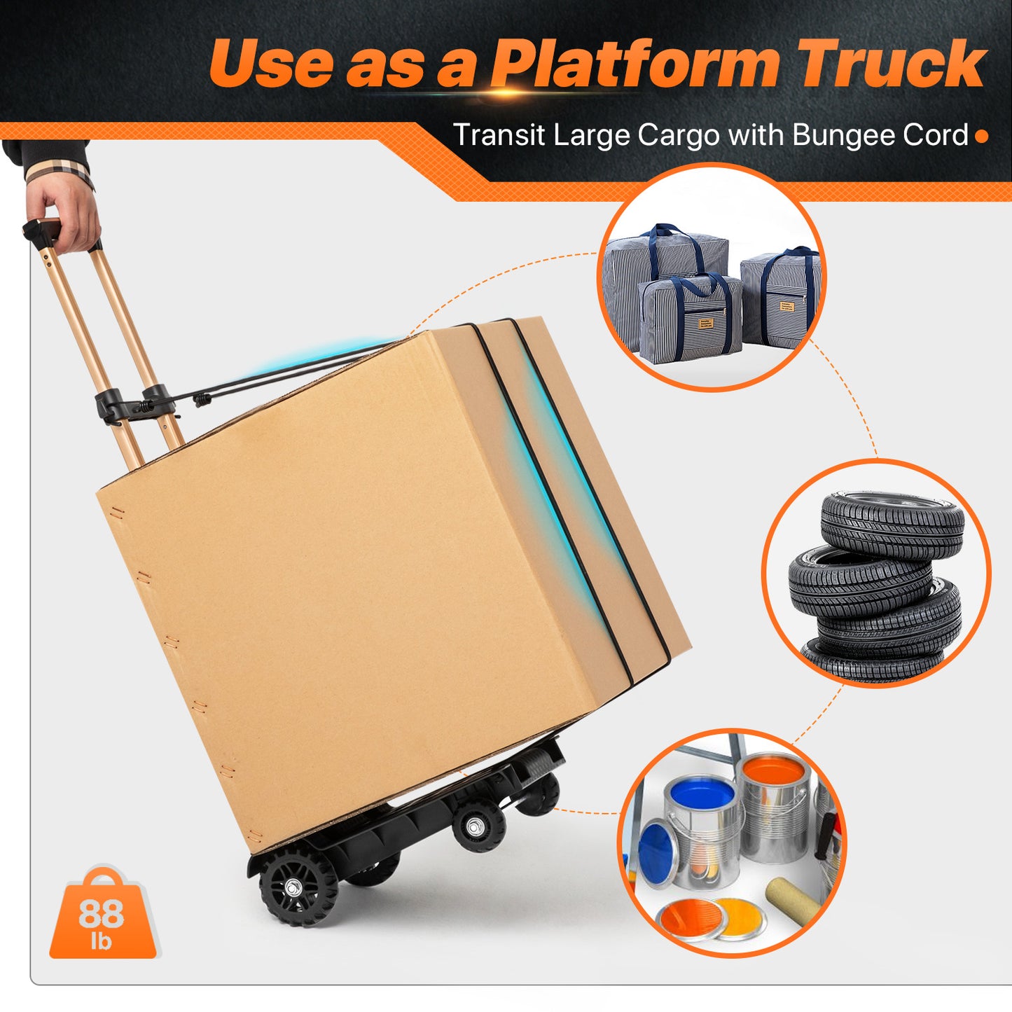 Folding Trolley w/Detachable Bag & Belt - Rigid Front Wheel