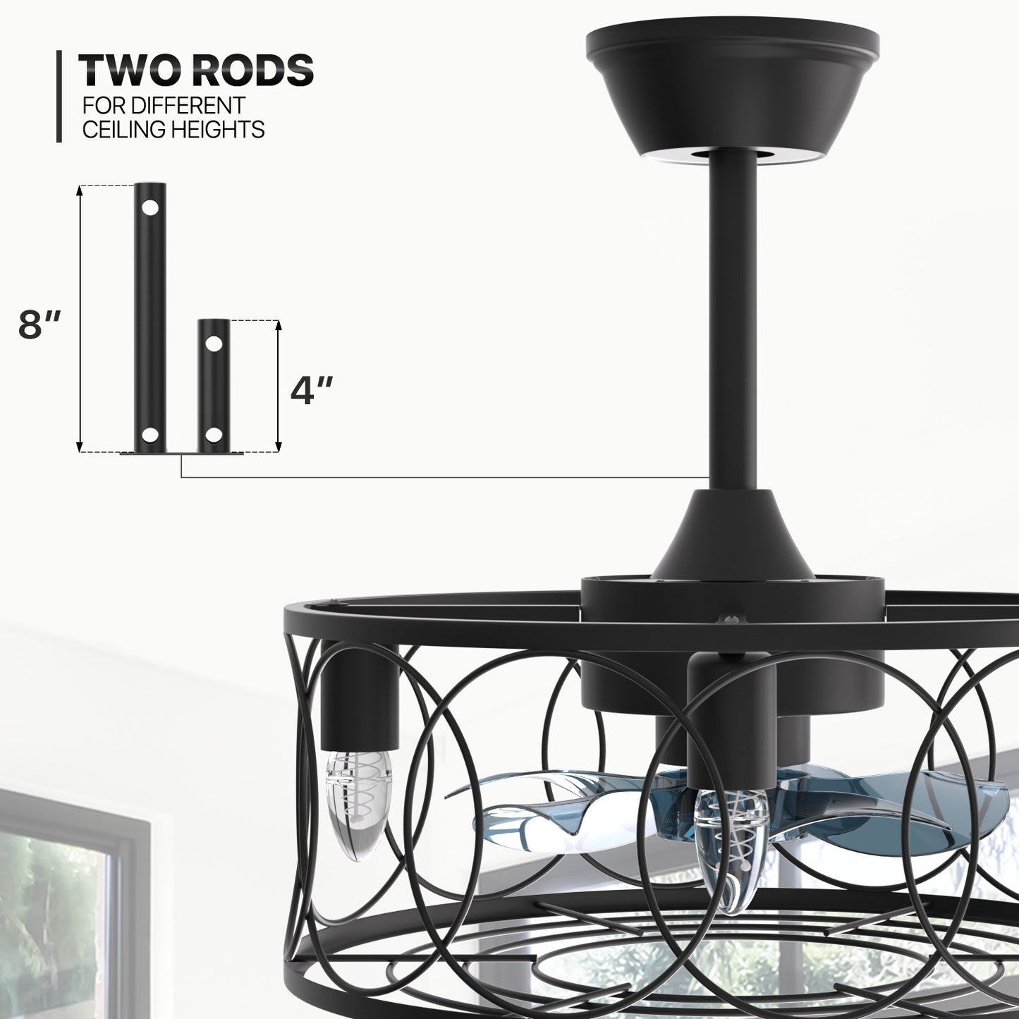 18" Caged Ceiling Fan  - 3 Color Changing - 3 Speeds w/2 Down Rods