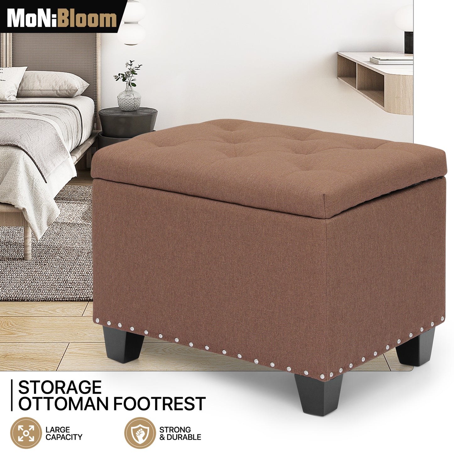 24" Storage Bench Lift Top Tufted Poufs Ottoman Upholstered Footrest Stool