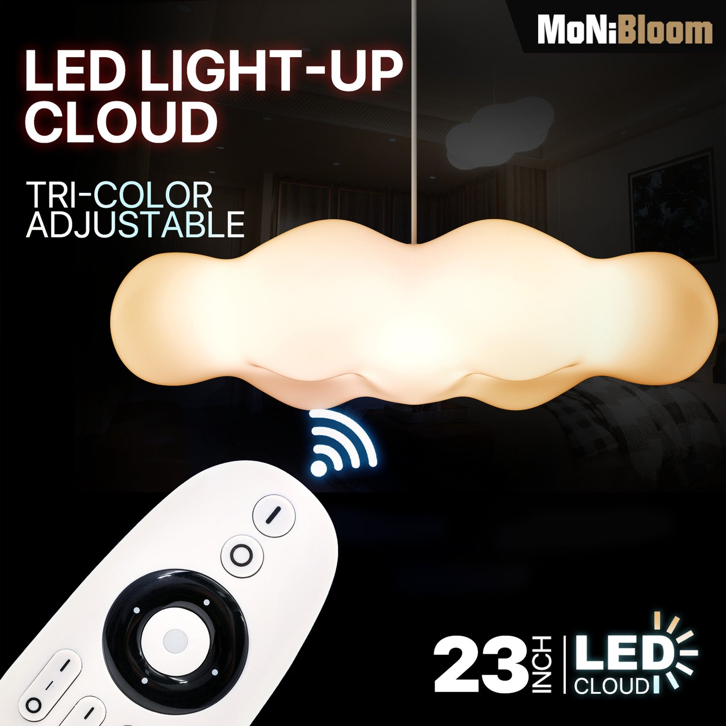 LED Pendant Light - Cloud Shape - White/Warm/Natural Light - w/Remote Control