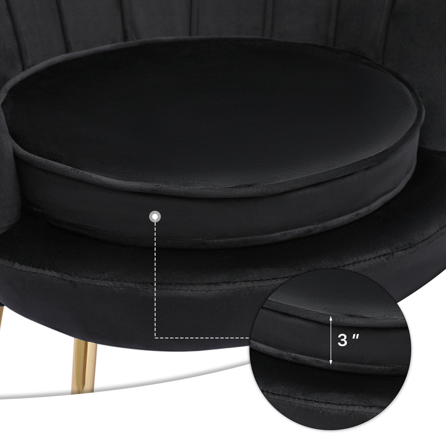 Velvet Upholstered Vanity Accent Chair Armchair w/Footrest - Scalloped Back