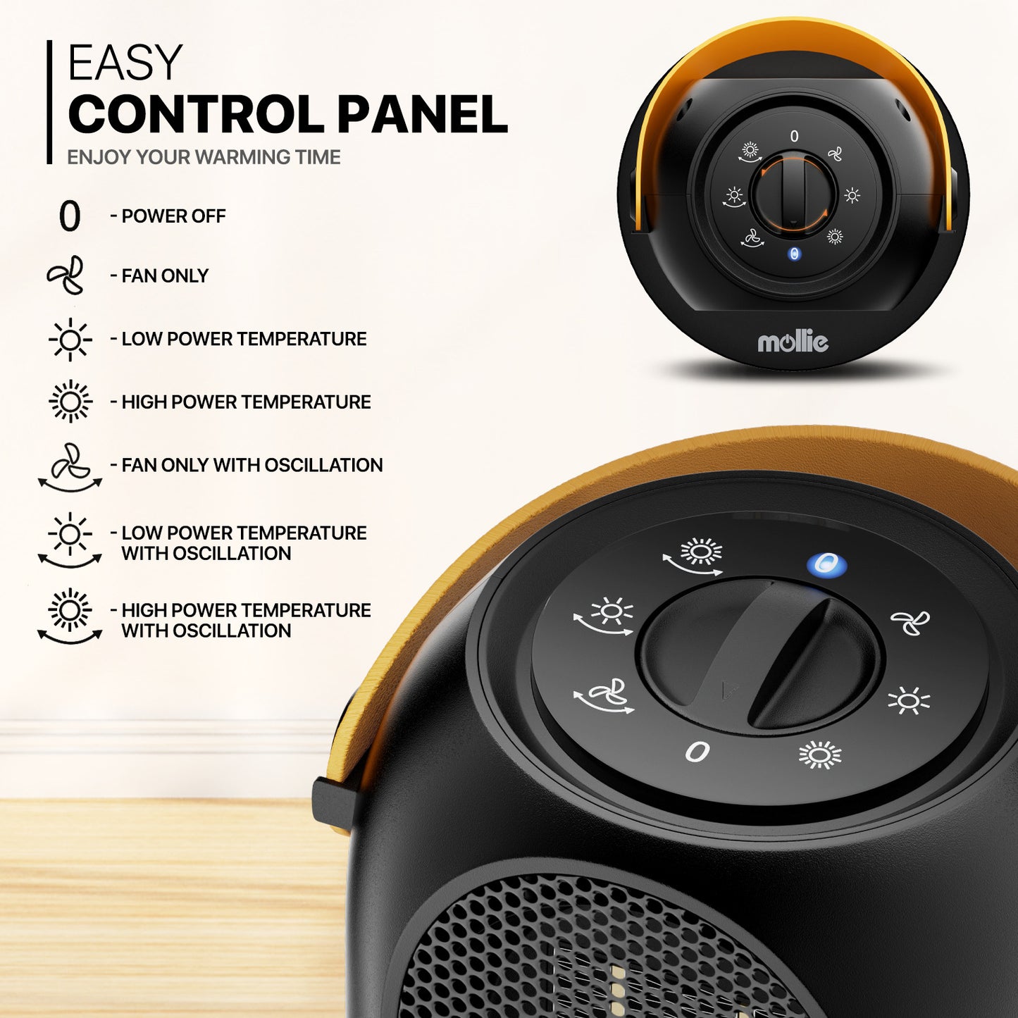 1200W Electric Portable PTC 160 sq.ft Space Heater w/Silent Knob
