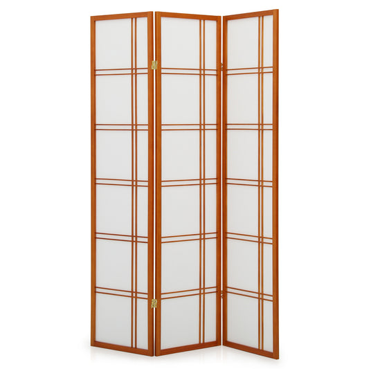 3-Panel Large Grid Room Divider - Walnut