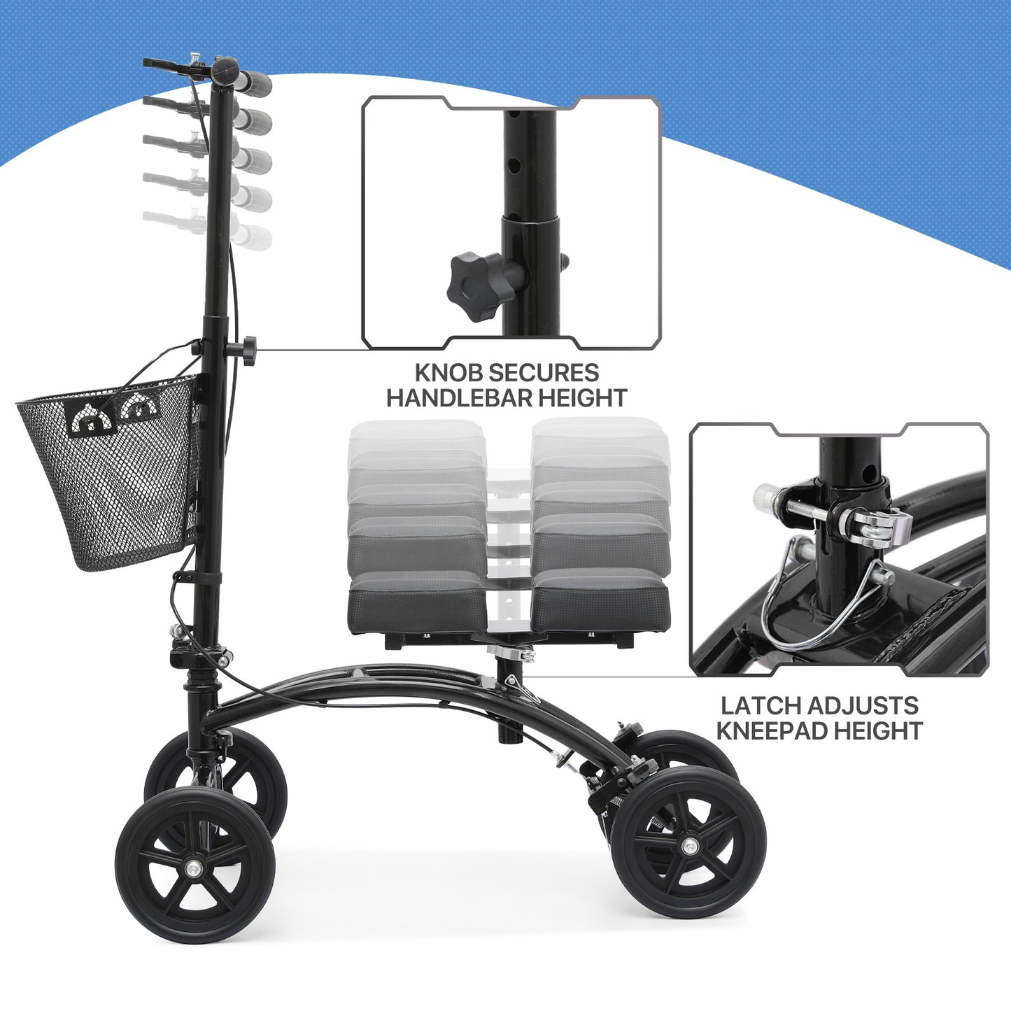 Knee Walker - Black Steel Frame Nylon Seat - 7.5'' Tires