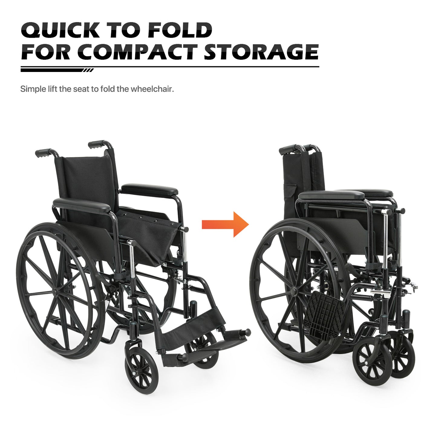 Manual Wheelchair - Black, FDA Approved - 18"x16" Seat
