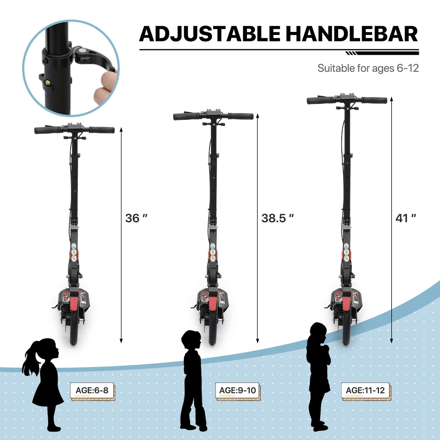 Foldable Kick Scooter - Adjustable Height Handlebar - 8" Wheels - w/Handlebrake