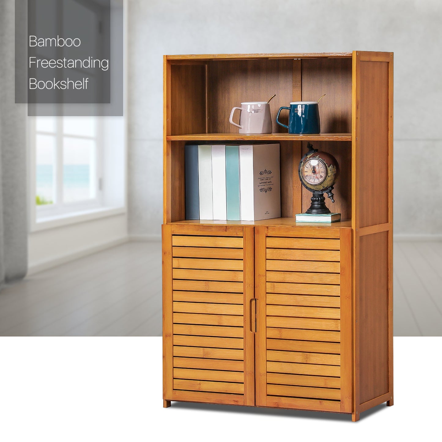 Multi-Functional Freestanding Display Shelf - with Bottom Cabinet Storage - 24" - Brown