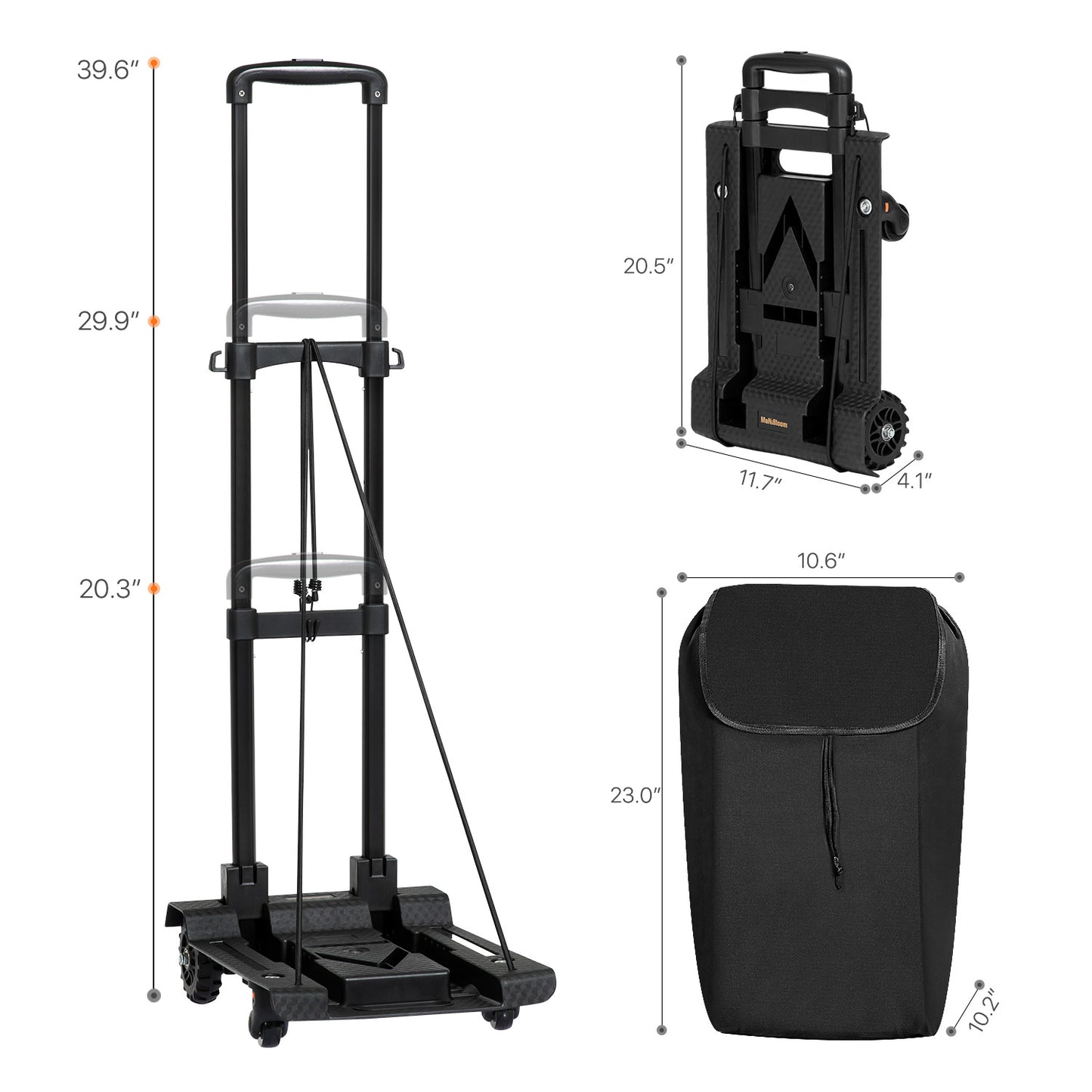 Folding Trolley w/Detachable Bag & Belt - Detachable Front Wheel