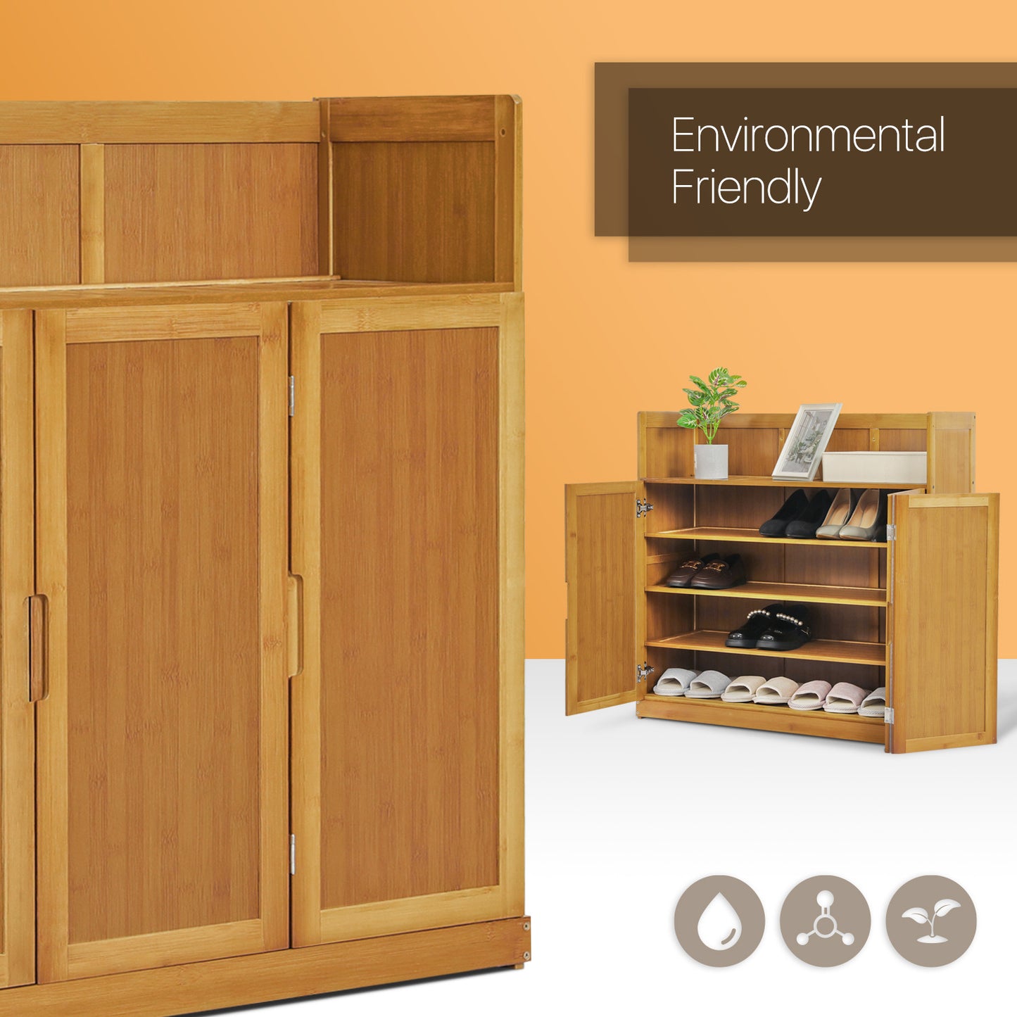 Folding Down Door Entryway Shoe Cabinet - 35" - Shelf Top - Brown