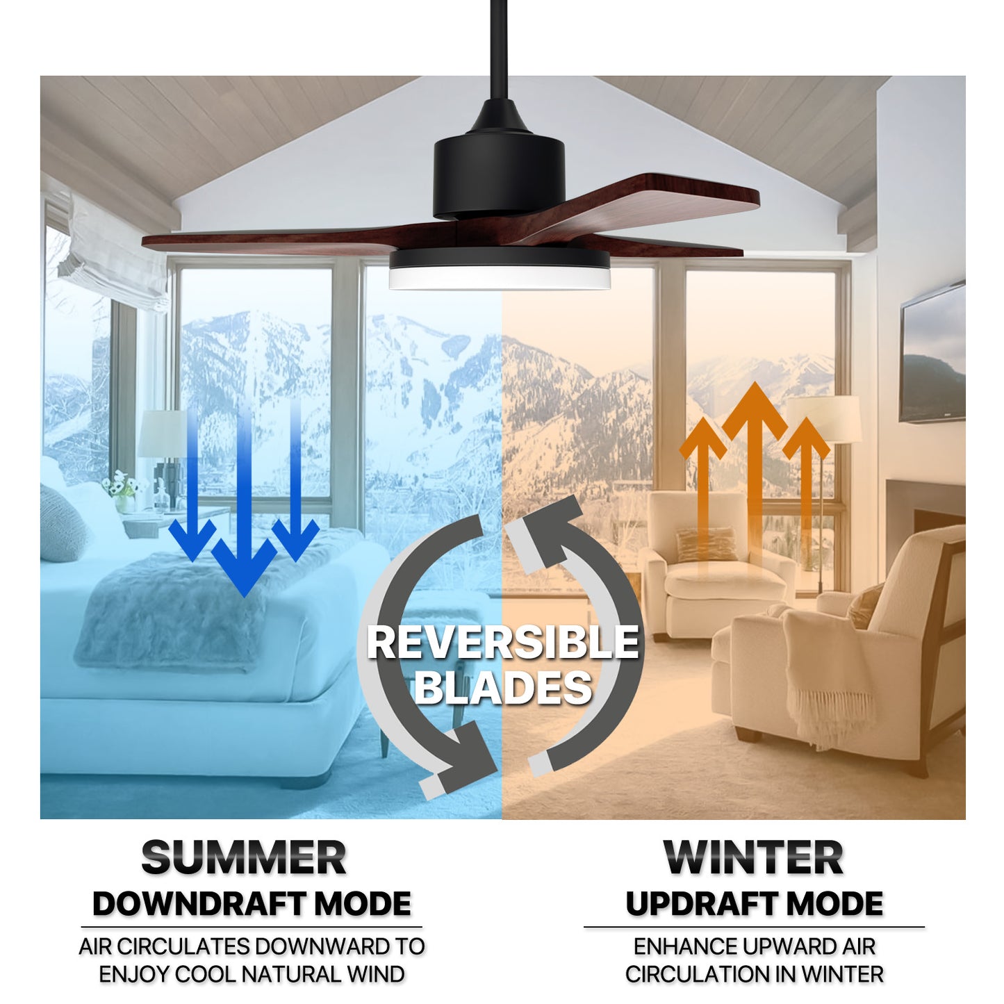 42" Reversible Lighting Ceiling Fan - 3 Blades