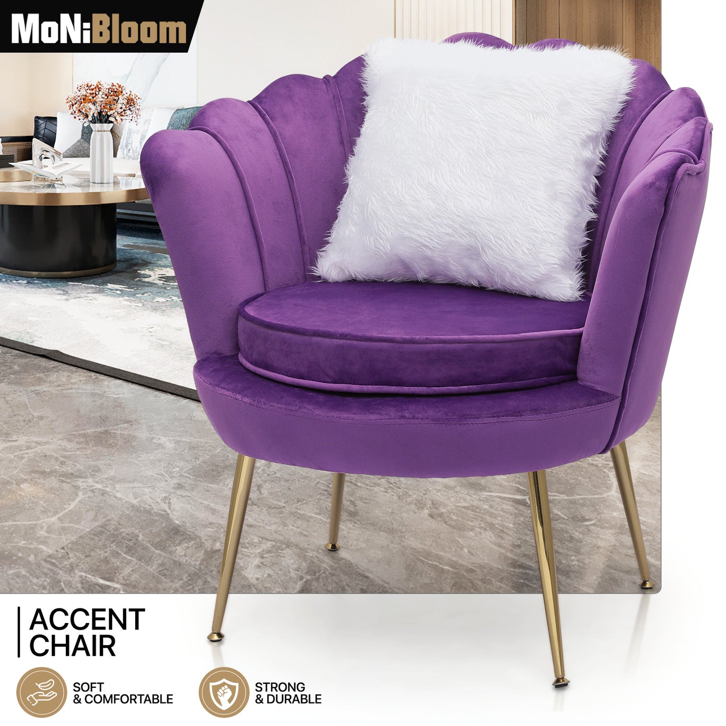 Upholstered Tufted Vanity Scalloped Back Velvet Accent Chair