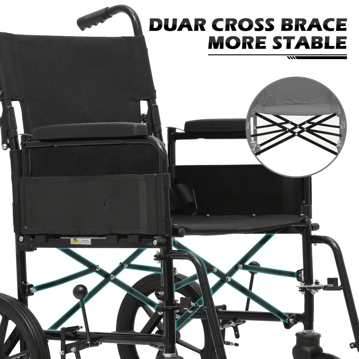 Transport Wheelchair - FDA Approved, PU Paded Armrest, Black