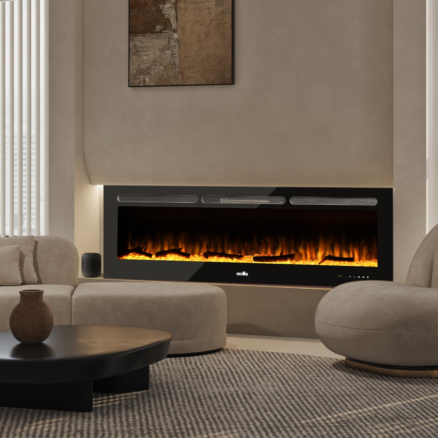 60" Wall Mounted Electric Fireplace - 1400W Space Heater - 8 Flame Colors 4 Brightness Level - with Remote