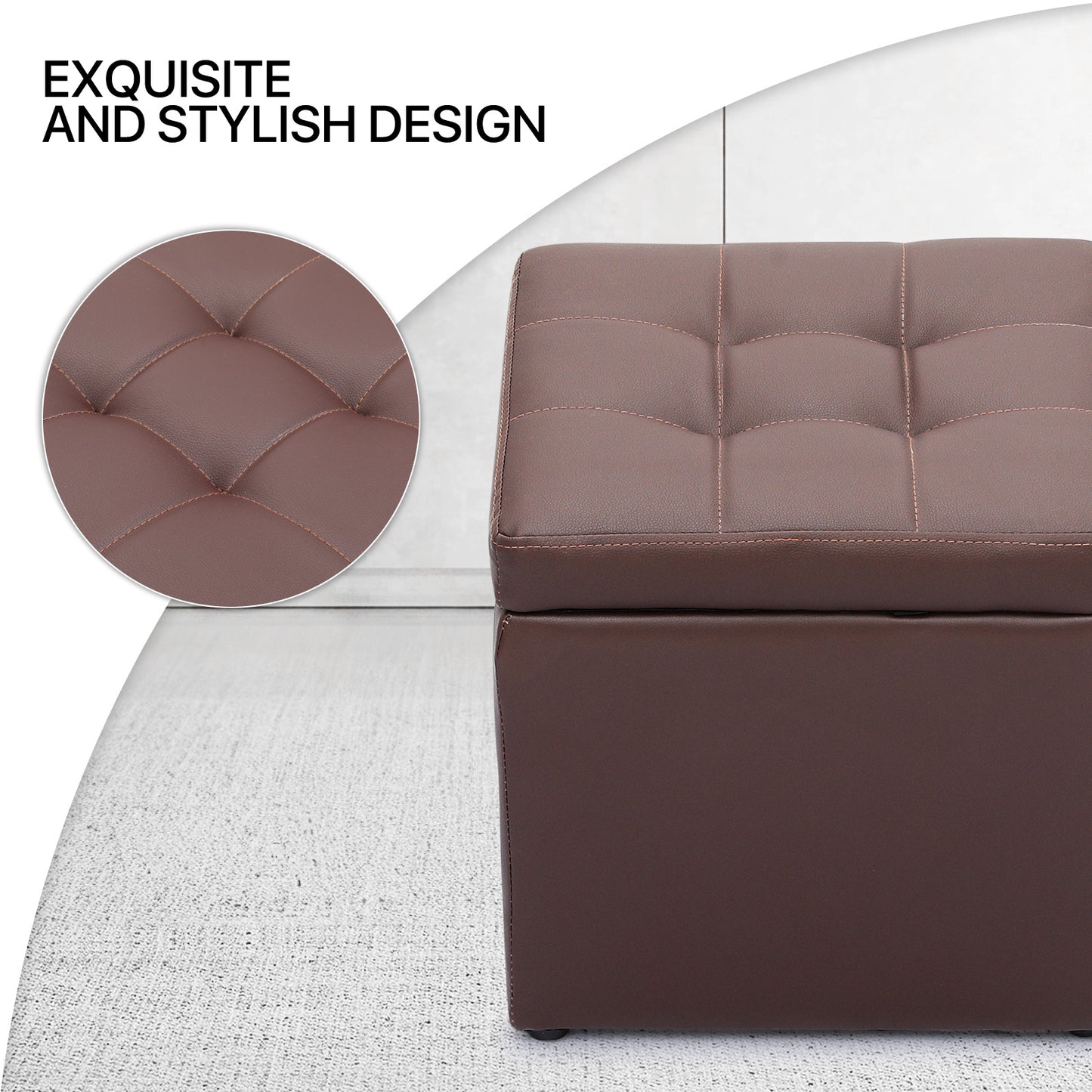 Living Home Decor Classic Cube Unfold Storage Ottoman Benches Faux Leather
